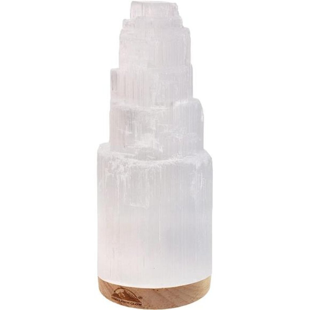 Selenite Crystal Lamp 20cm, Hand Curved Morocco |Skyscraper| Crystals
